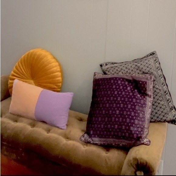 Purple + Gold Color Block Nap Pillow Lumbar Pillow Organic Cotton Loom Weave Zip - Picture 10 of 14